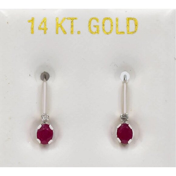 Genuine 0.50 Cts Ruby & Diamond Dangling Earrings 14k Solid White Gold